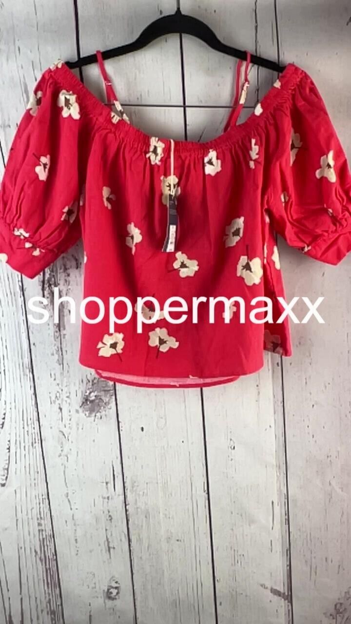 Women's Puff Elbow Sleeve Blouse - Universal Thread, Red Floral, Size- XS