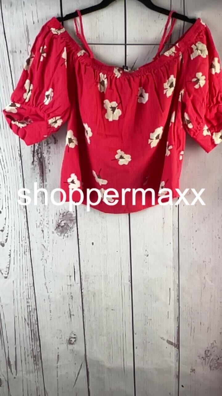 Women's Puff Elbow Sleeve Blouse - Universal Thread, Red Floral, Size- XS