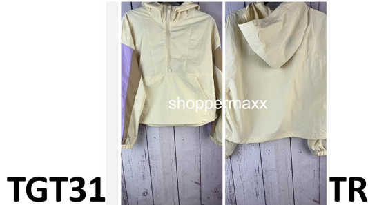 Women's Pullover Windbreaker Hooded Nylon Jacket- JoyLab, Ivory, Size Medium