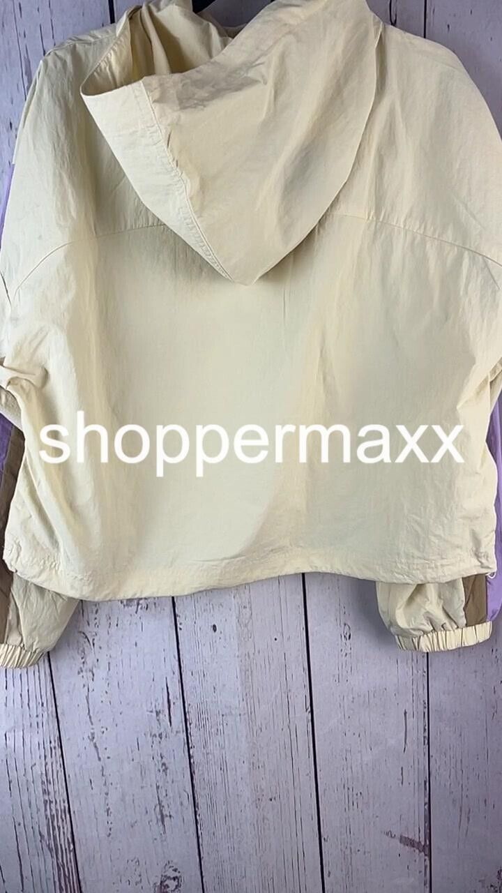 Women's Pullover Windbreaker Hooded Nylon Jacket- JoyLab, Ivory, Size Medium
