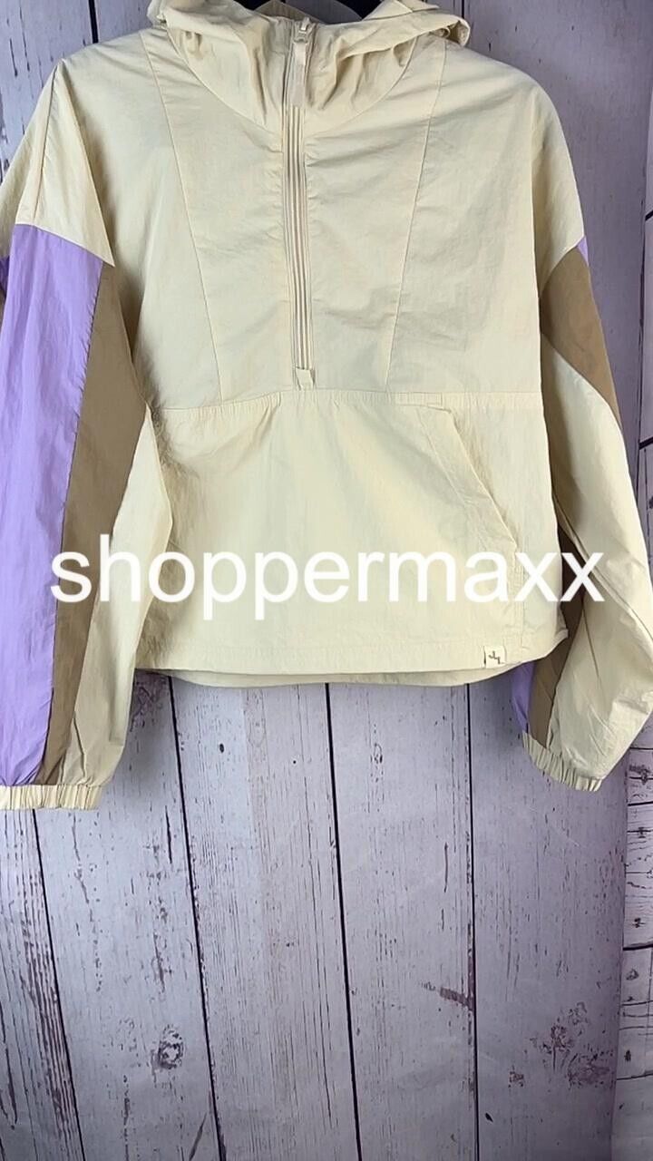 Women's Pullover Windbreaker Hooded Nylon Jacket- JoyLab, Ivory, Size Medium