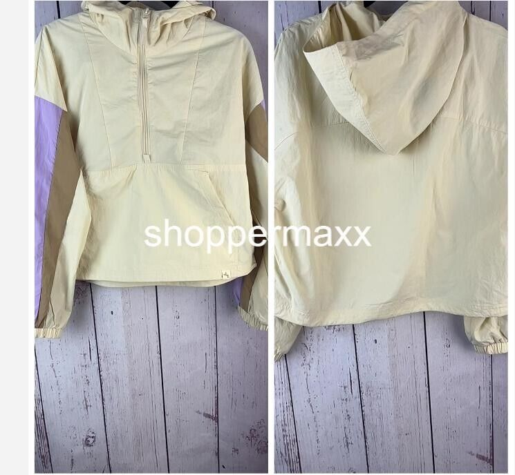 Women's Pullover Windbreaker Hooded Nylon Jacket- JoyLab, Ivory, Size Medium