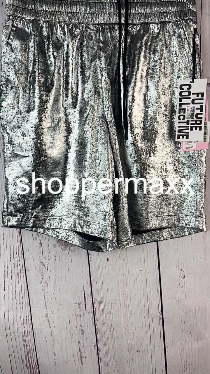 Women's Metallic Shorts- Future Collective with Alani Noelle, Dark Gray, Size-XS