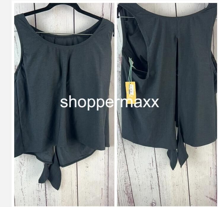 Women's Tie Back Tankini Top for Beach, Racerback- Kona Sol, Black, Size X
