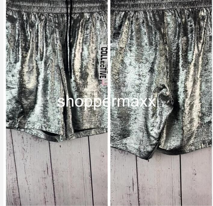 Women's Metallic Shorts- Future Collective with Alani Noelle, Dark Gray, Size-XS
