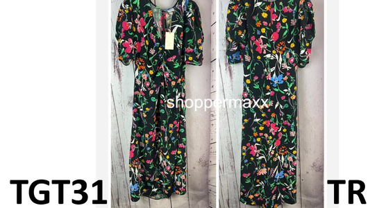 Women's Puff Short Sleeve Ruched A-Line Dress - A New Day, Black Floral, Size XS