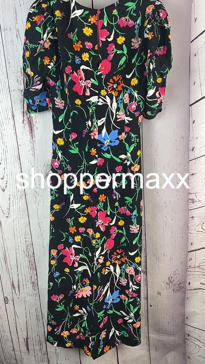 Women's Puff Short Sleeve Ruched A-Line Dress - A New Day, Black Floral, Size XS