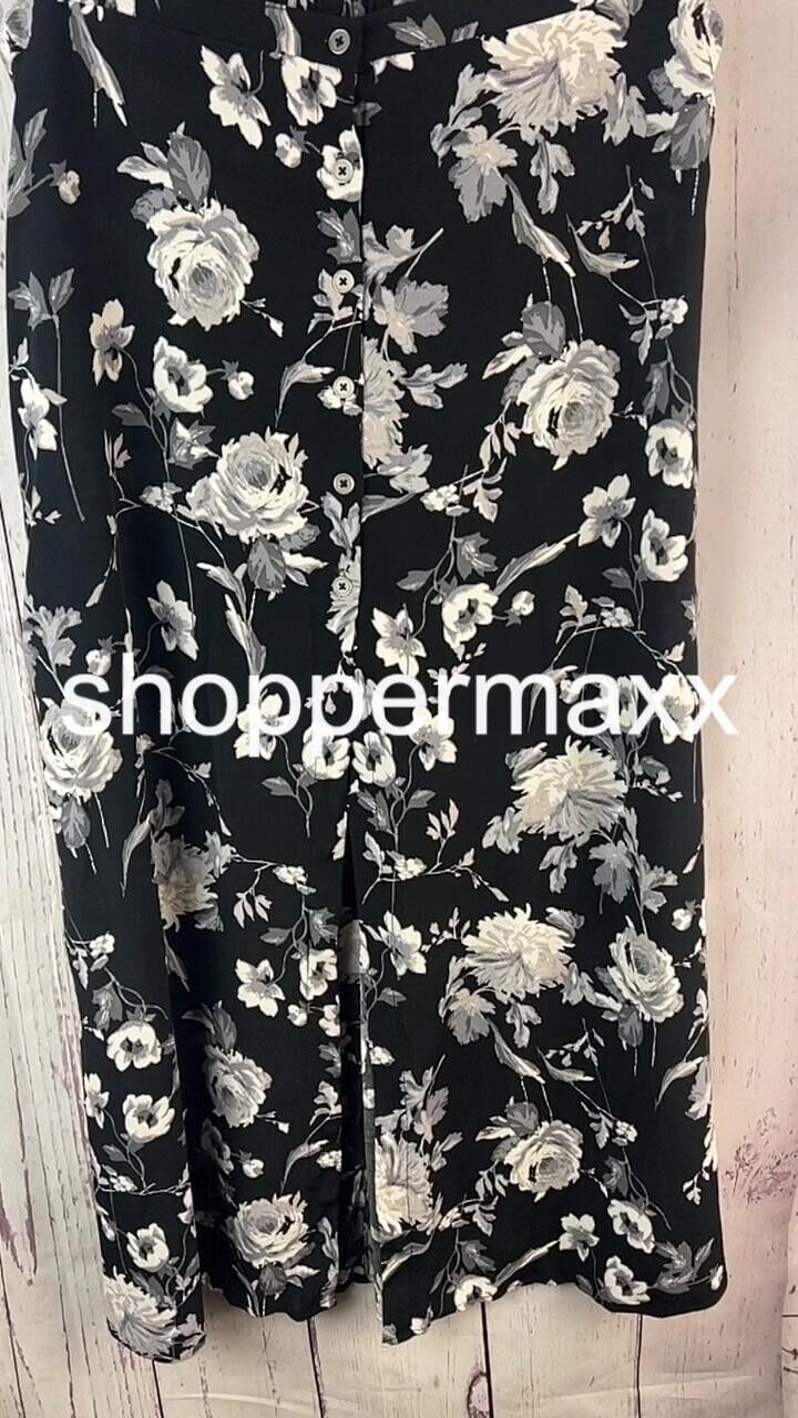 Women's Button-Front Printed Midi Skirt - Wild Fable, Color-Black, Floral , XL