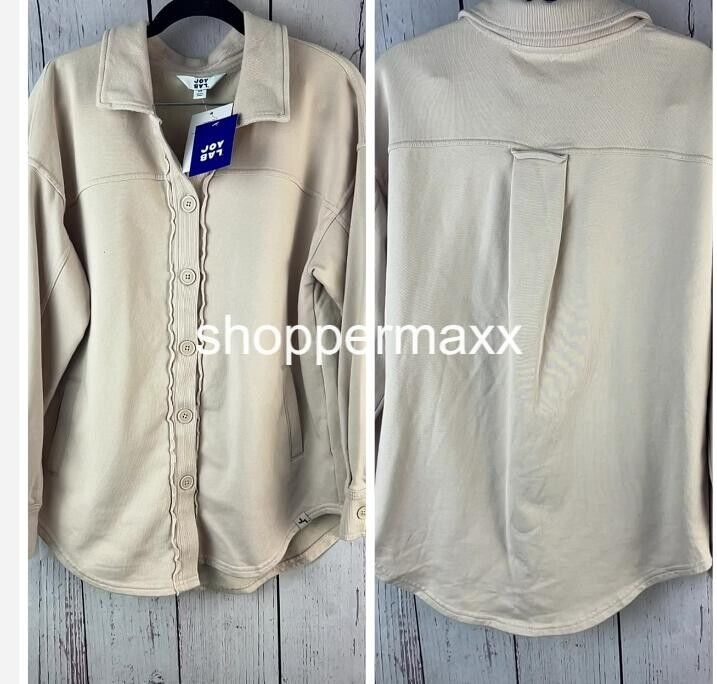 Women's French Terry Button Down Shacket - JoyLab, Ivory, Size- XS