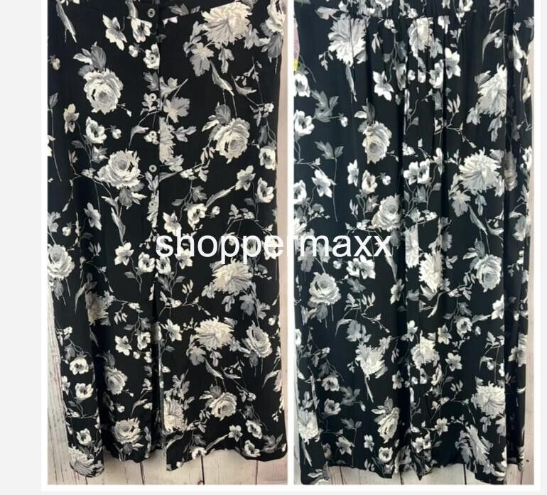 Women's Button-Front Printed Midi Skirt - Wild Fable, Color-Black, Floral , XL