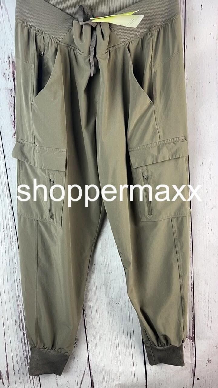 Women's Stretch Woven Cargo Pants - Drawstring, side pocket, Dark Brown, Size- M