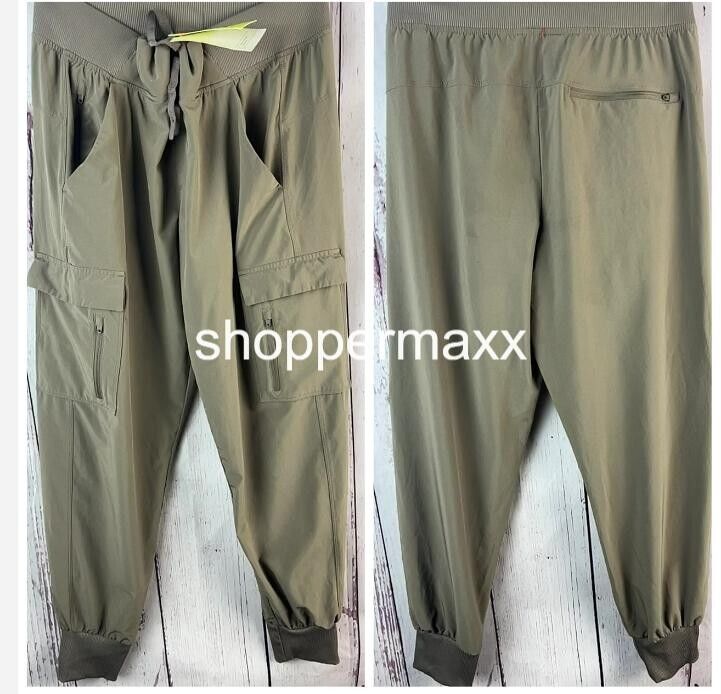 Women's Stretch Woven Cargo Pants - Drawstring, side pocket, Dark Brown, Size- M