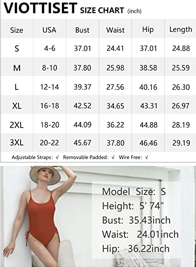 Viottiset Womens Ruched High Cut One Piece Swimsuit Tummy Control Bathing Suit S