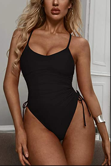 Viottiset Womens Ruched High Cut One Piece Swimsuit Tummy Control Bathing Suit S