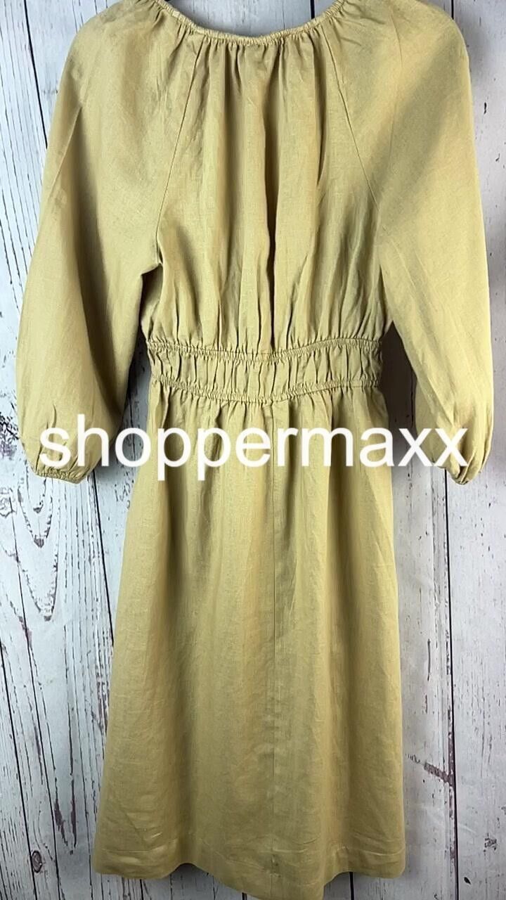 Women's Tie-Front Puff 3/4 Sleeve Midi Dress - Universal Thread, Tan, Size- XS