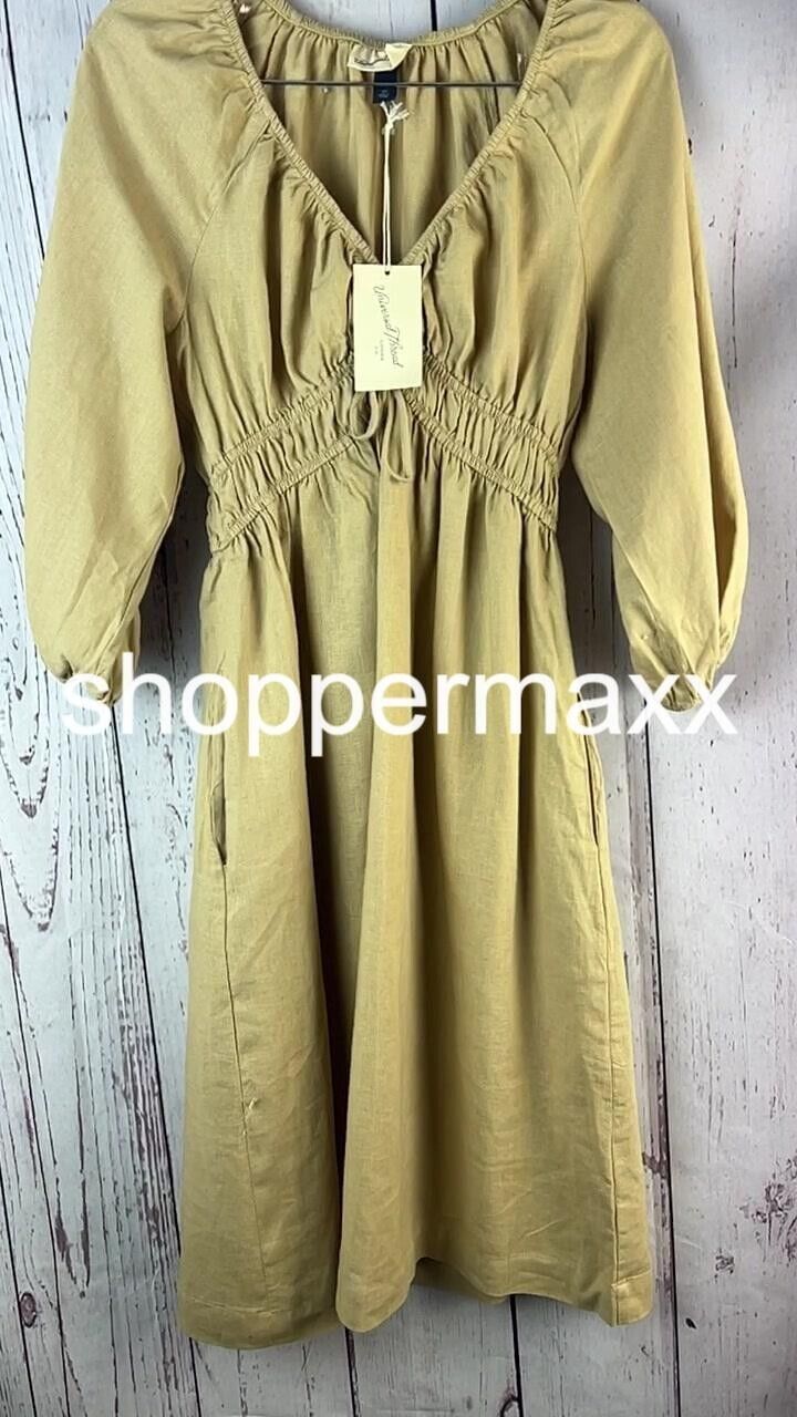Women's Tie-Front Puff 3/4 Sleeve Midi Dress - Universal Thread, Tan, Size- XS