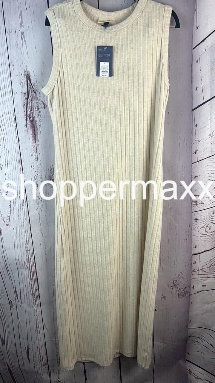 Women's Rib Knit Midi Dress - Universal Thread, Heather Cream, Size Large