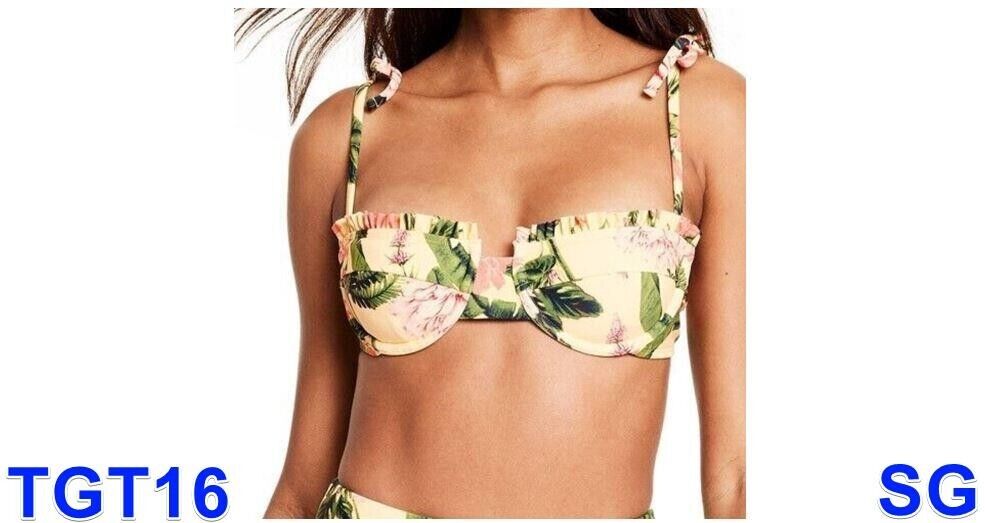 Women's Peony Botanical Print Underwire Bikini Top Agua Bendita Yellow Small 4-6