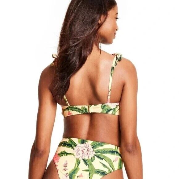 Women's Peony Botanical Print Underwire Bikini Top Agua Bendita Yellow Small 4-6