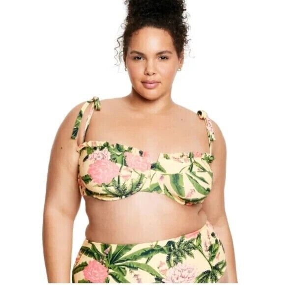 Women's Peony Botanical Print Underwire Bikini Top Agua Bendita Yellow Small 4-6