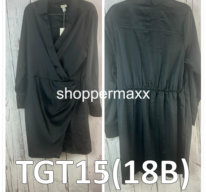 Women's Long Sleeve, Satin, Shirtdress - A New Day, Mini Length, Black, Large
