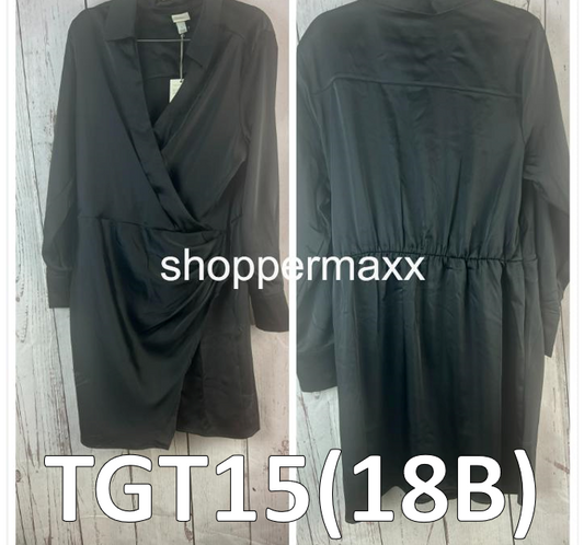 Women's Long Sleeve, Satin, Shirtdress - A New Day, Mini Length, Black, Large