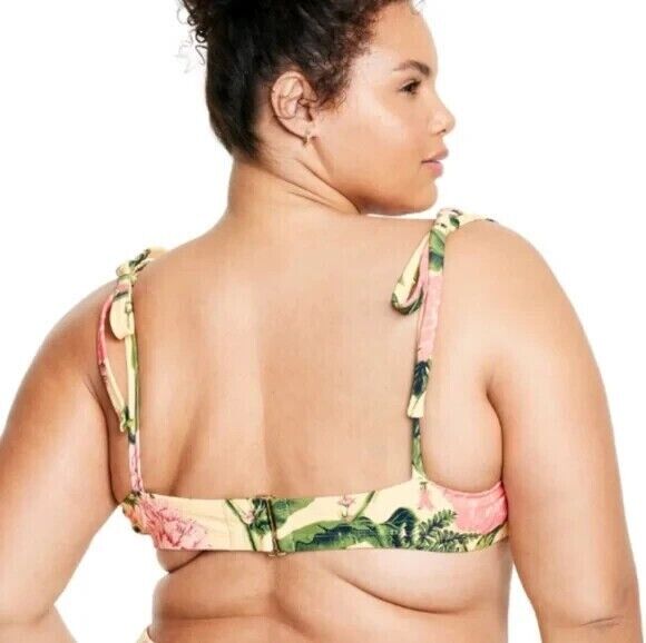 Women's Peony Botanical Print Underwire Bikini Top Agua Bendita Yellow Small 4-6