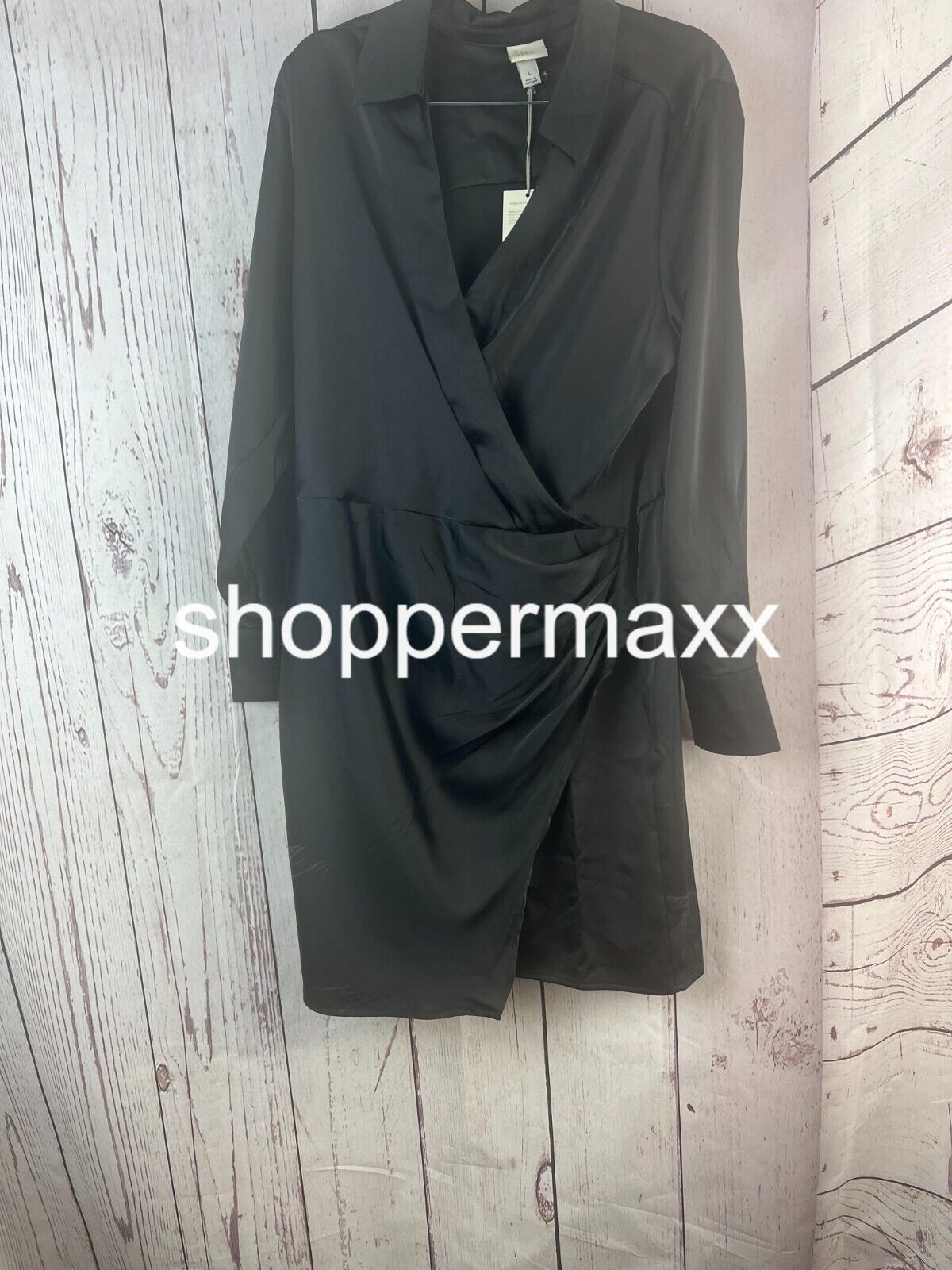 Women's Long Sleeve, Satin, Shirtdress - A New Day, Mini Length, Black, Large