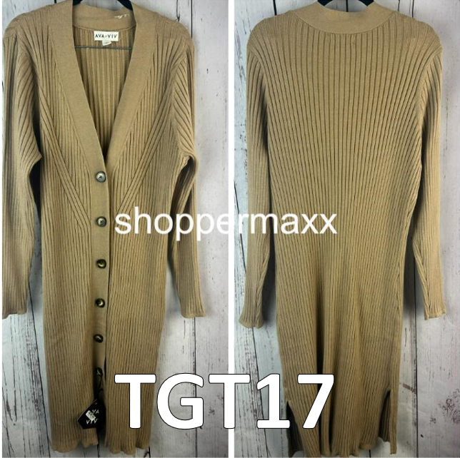 Women's Rib Duster Cardigan - Ava & Viv, Color- Beige, Size- 1X(18)