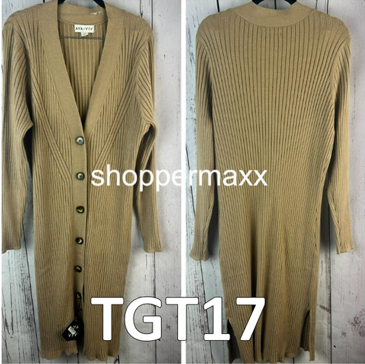 Women's Rib Duster Cardigan - Ava & Viv, Color- Beige, Size- 1X(18)