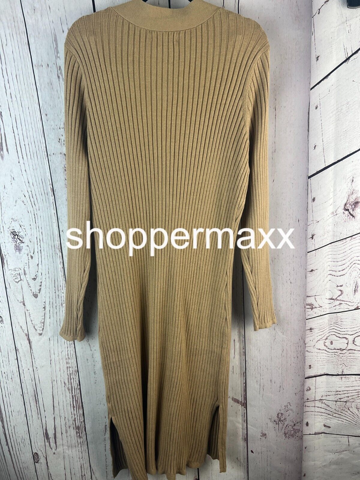 Women's Rib Duster Cardigan - Ava & Viv, Color- Beige, Size- 1X(18)