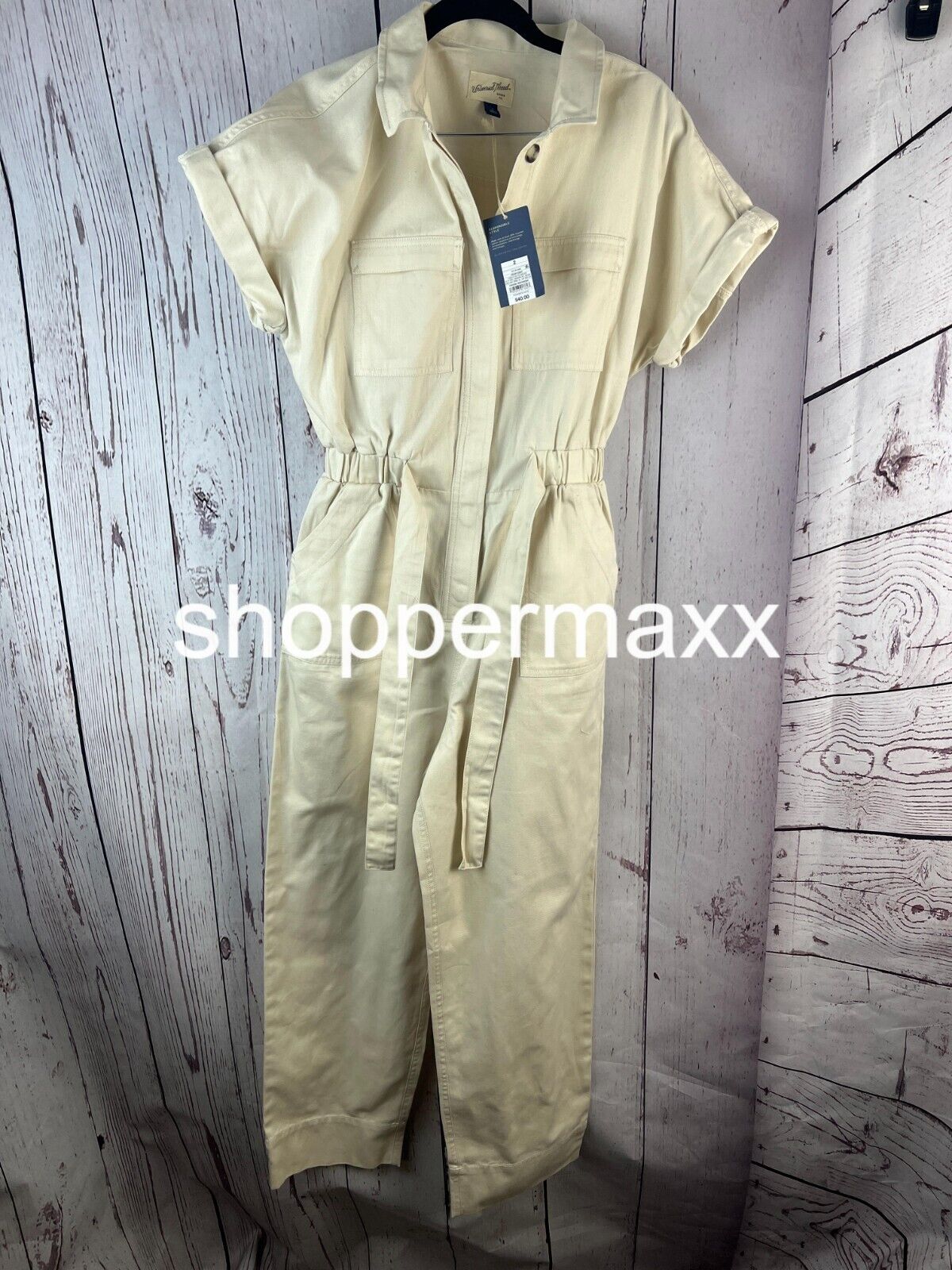 WOMEN'S SHORT SLEEVE BUTTON-FRONT BOILERSUIT - UNIVERSAL THREAD, CREAM, Size- 2