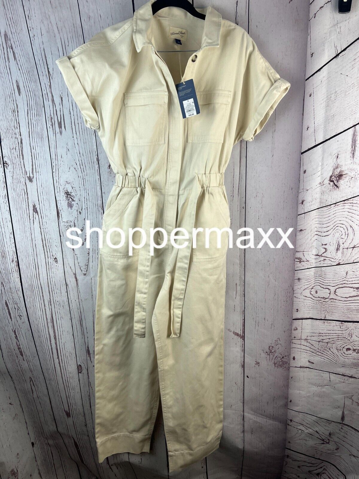WOMEN'S SHORT SLEEVE BUTTON-FRONT BOILERSUIT - UNIVERSAL THREAD, CREAM, Size- 2