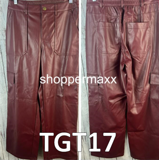 Women's High-Rise Straight Leg Faux Leather Cargo Pants - Wild Fable,Burgundy, M