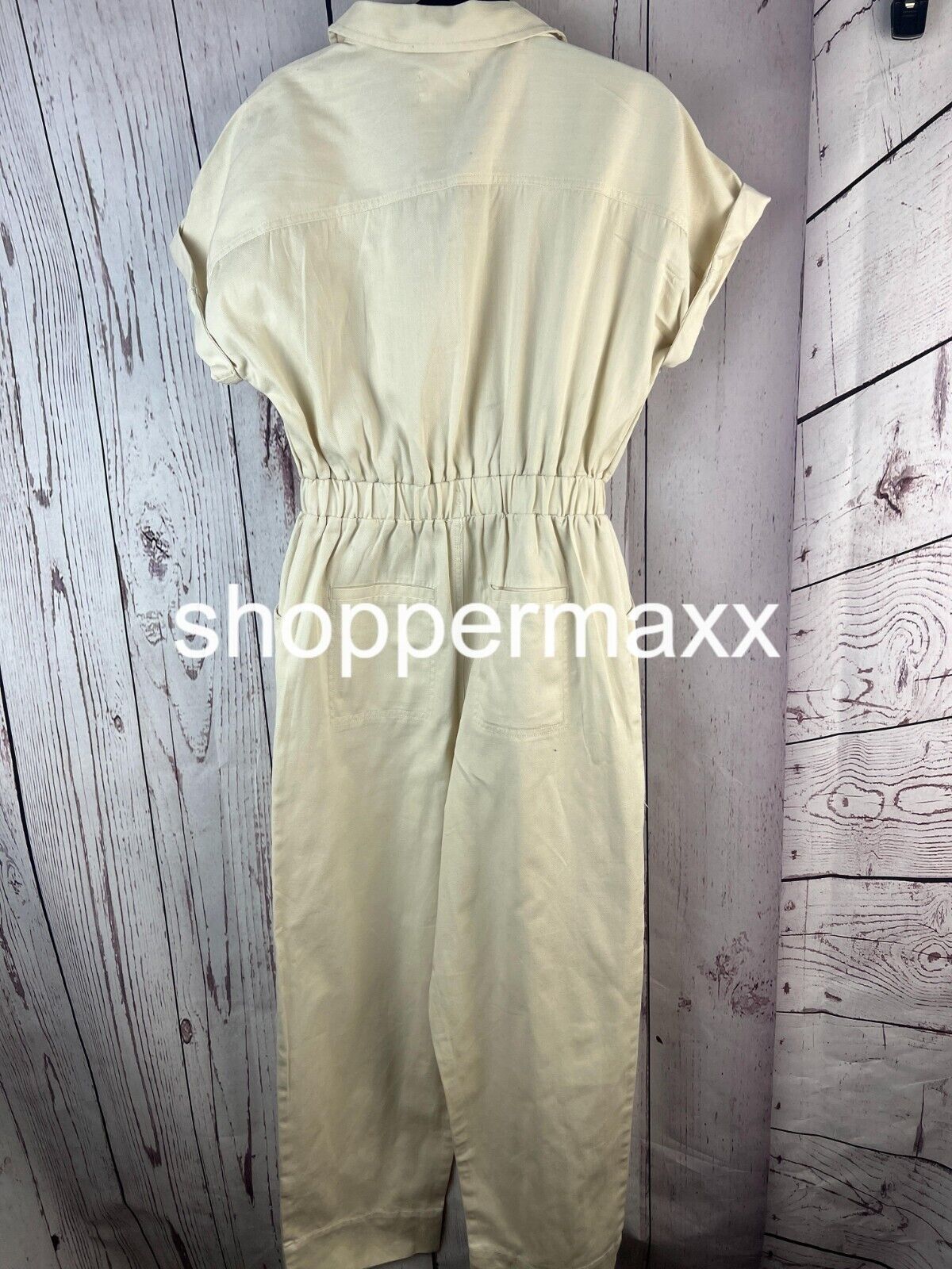 WOMEN'S SHORT SLEEVE BUTTON-FRONT BOILERSUIT - UNIVERSAL THREAD, CREAM, Size- 2