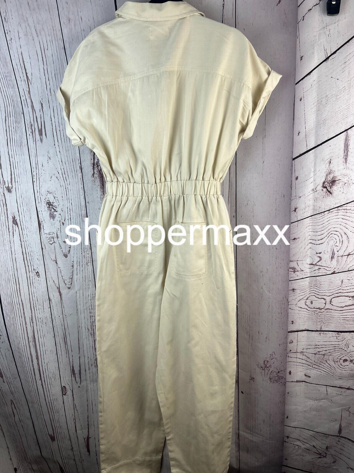 WOMEN'S SHORT SLEEVE BUTTON-FRONT BOILERSUIT - UNIVERSAL THREAD, CREAM, Size- 2
