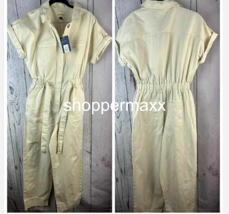 WOMEN'S SHORT SLEEVE BUTTON-FRONT BOILERSUIT - UNIVERSAL THREAD, CREAM, Size- 2
