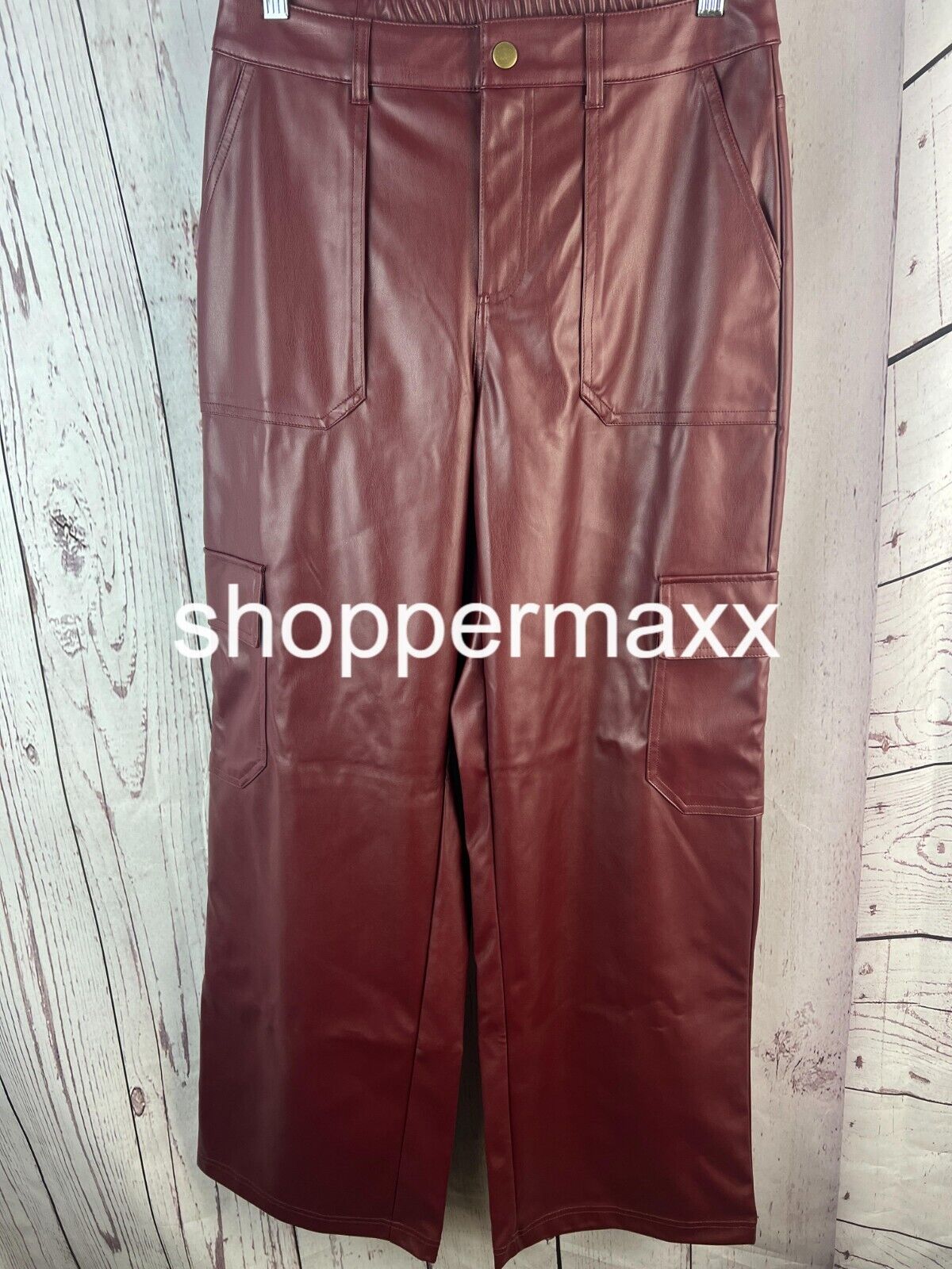 Women's High-Rise Straight Leg Faux Leather Cargo Pants - Wild Fable,Burgundy, M