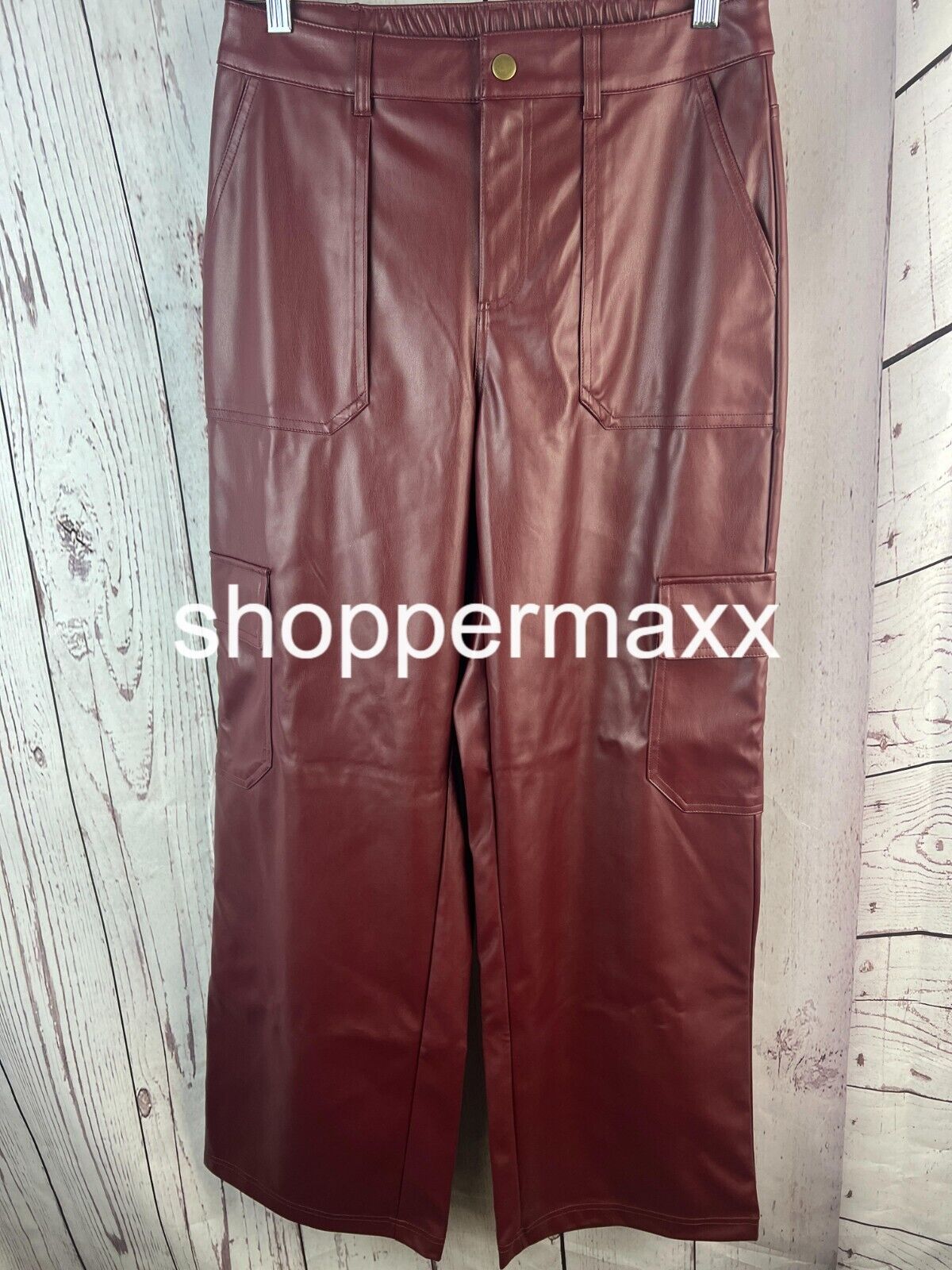 Women's High-Rise Straight Leg Faux Leather Cargo Pants - Wild Fable,Burgundy, M