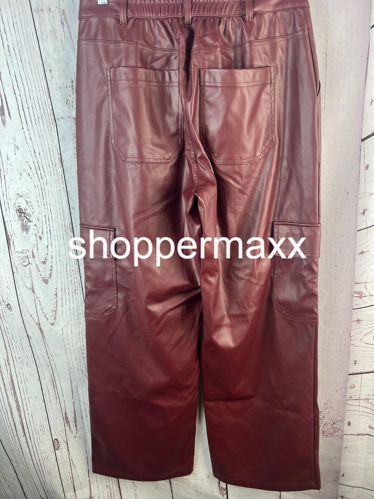 Women's High-Rise Straight Leg Faux Leather Cargo Pants - Wild Fable,Burgundy, M