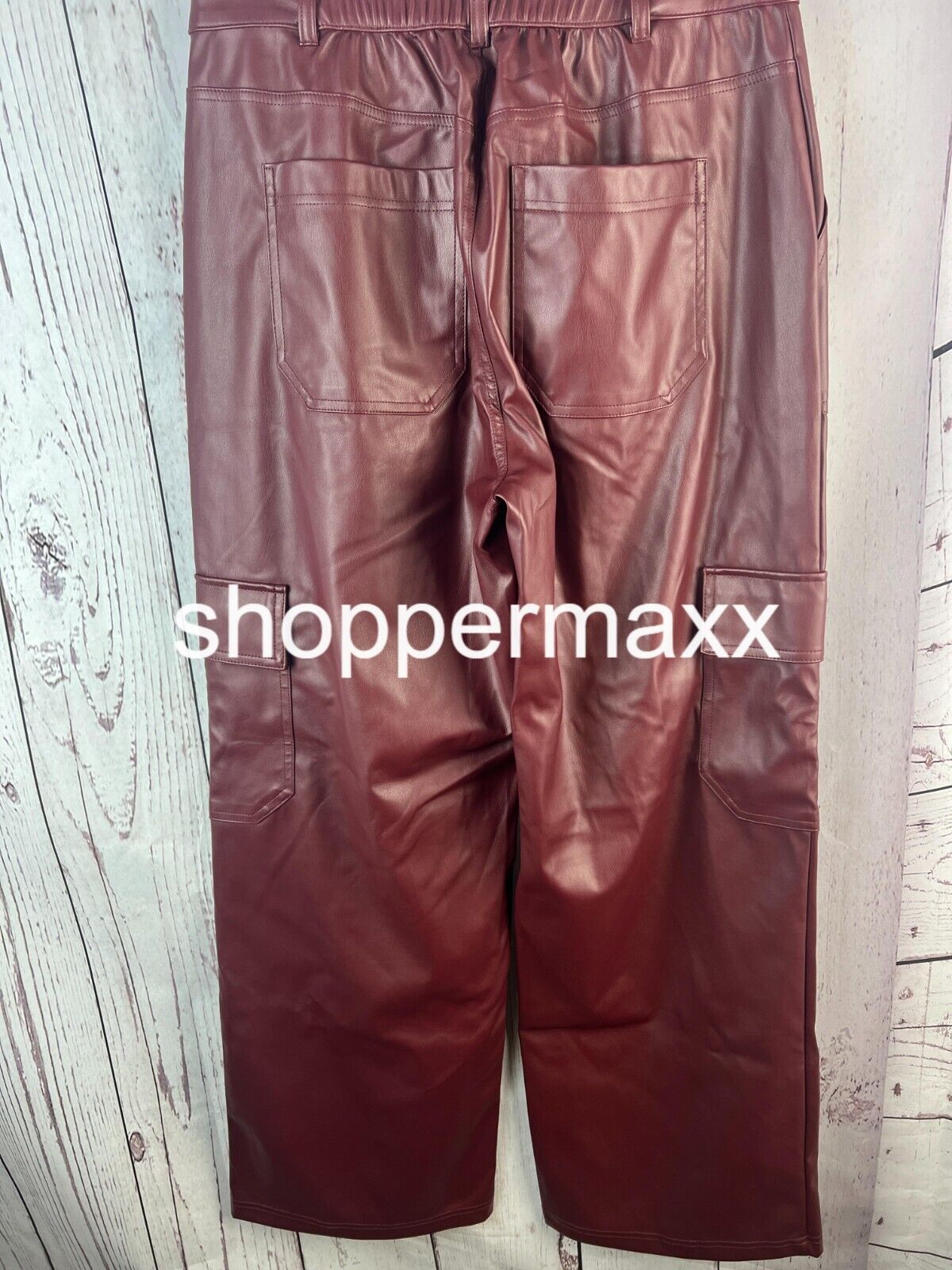 Women's High-Rise Straight Leg Faux Leather Cargo Pants - Wild Fable,Burgundy, M