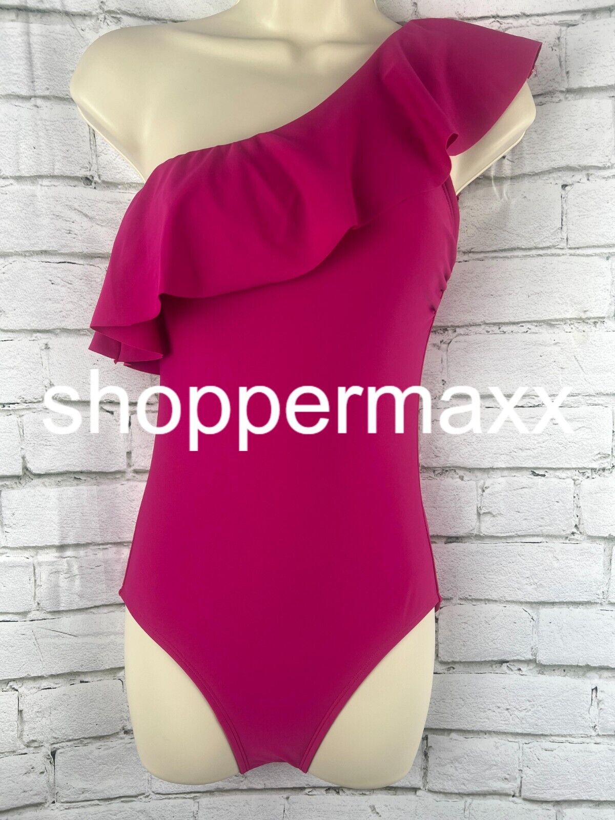 Women's Ruffle One Shoulder Full Coverage One Piece Swimsuit- Kona Sol, Pink, XL