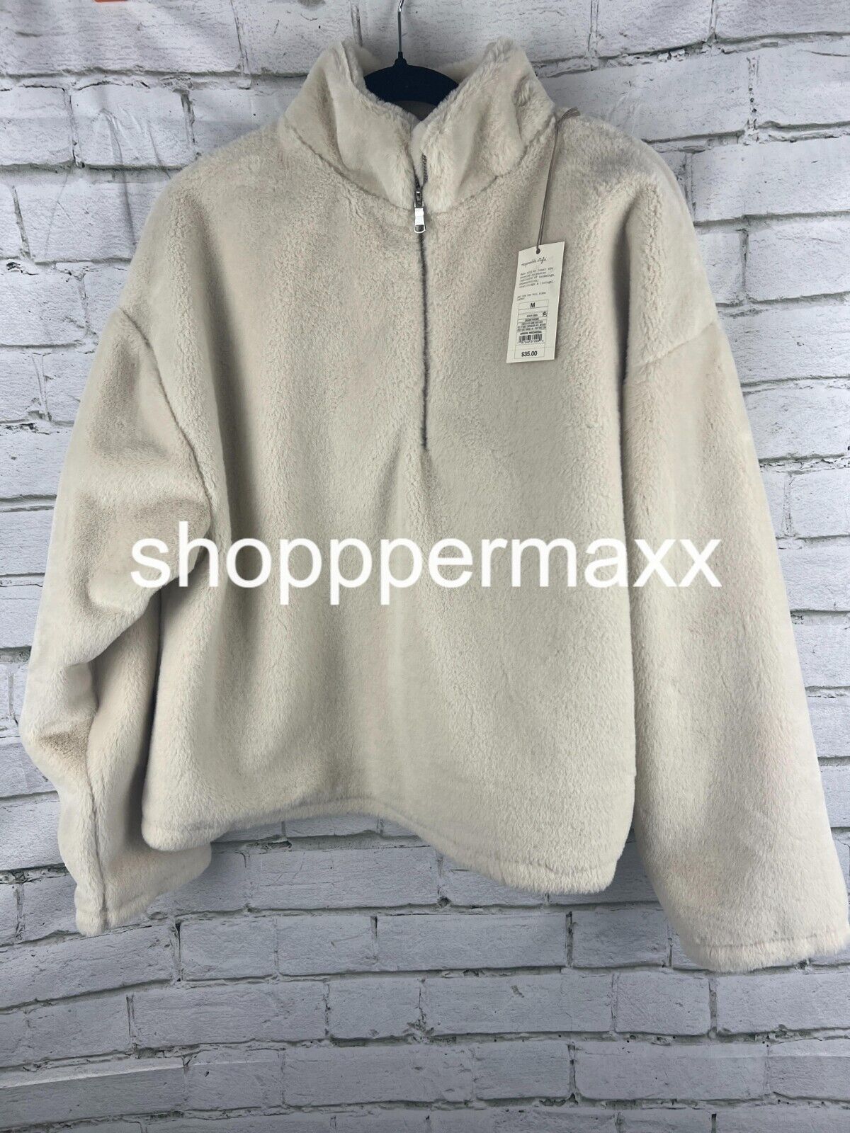 Women's Faux Fur Quarter Zip Sweatshirt - A New Day, White, Size Medium