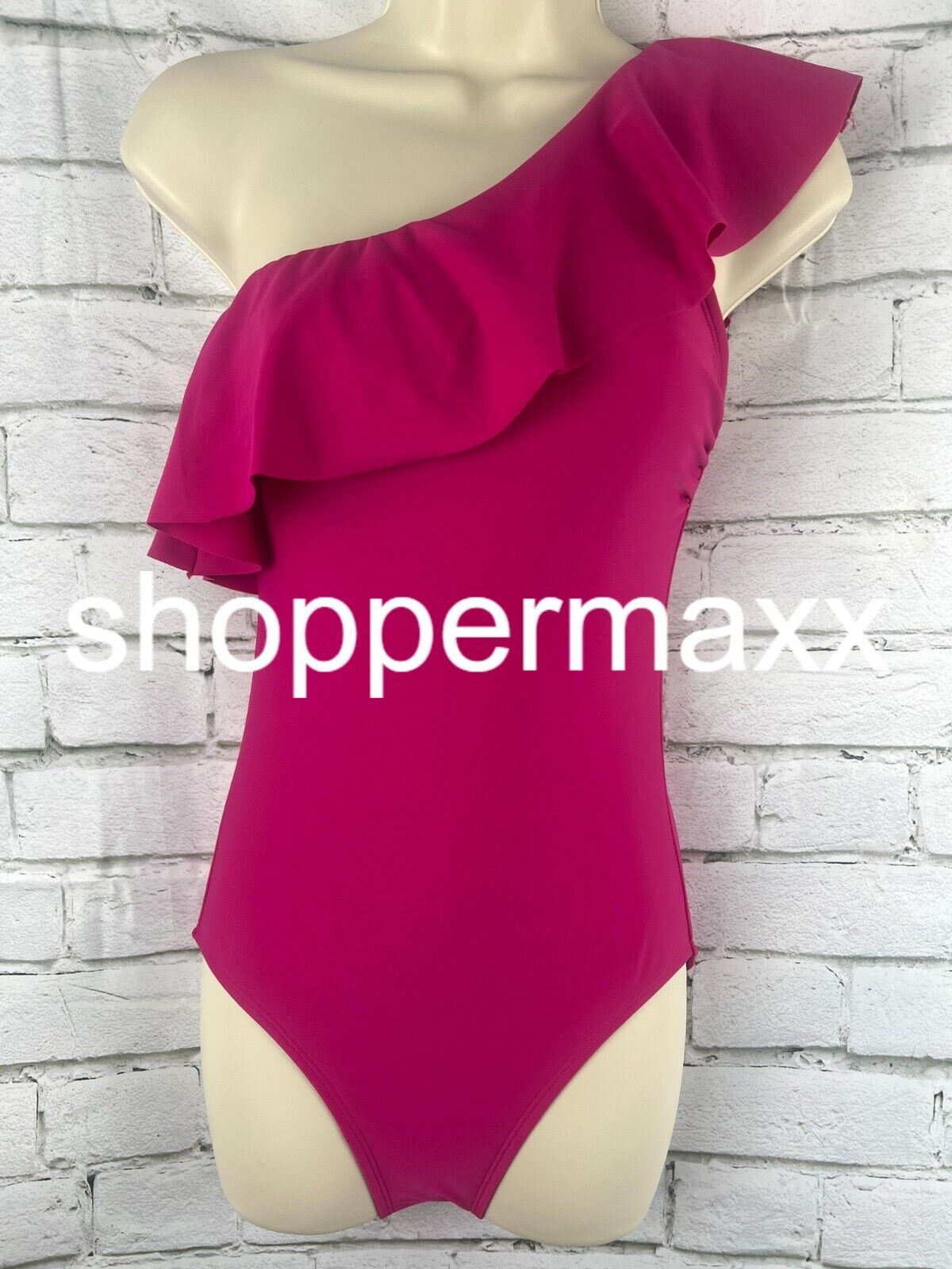 Women's Ruffle One Shoulder Full Coverage One Piece Swimsuit- Kona Sol, Pink, XL