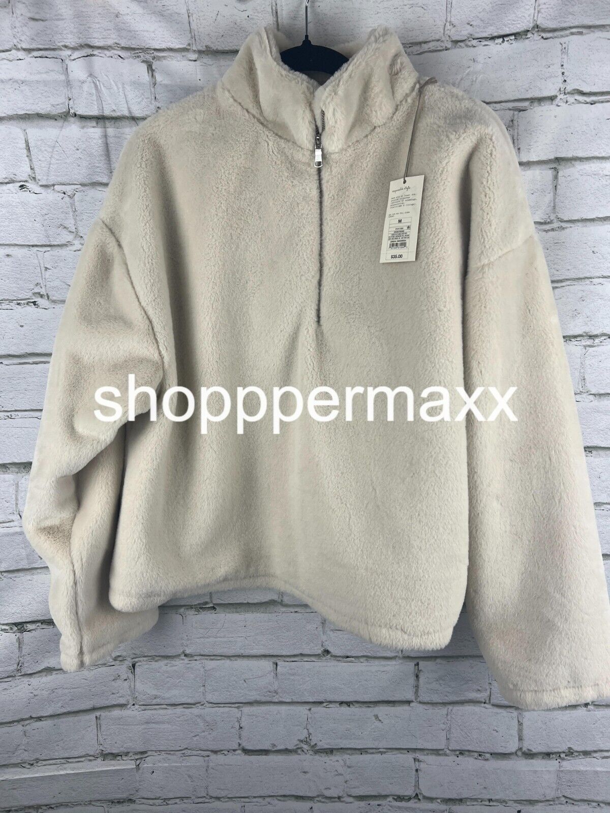 Women's Faux Fur Quarter Zip Sweatshirt - A New Day, White, Size Medium