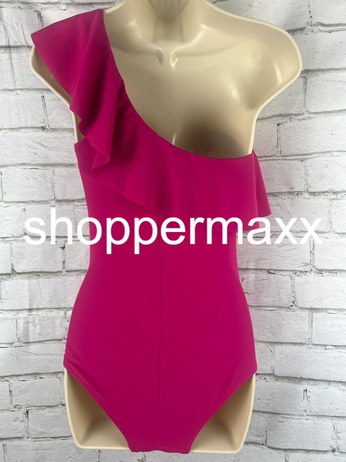 Women's Ruffle One Shoulder Full Coverage One Piece Swimsuit- Kona Sol, Pink, XL