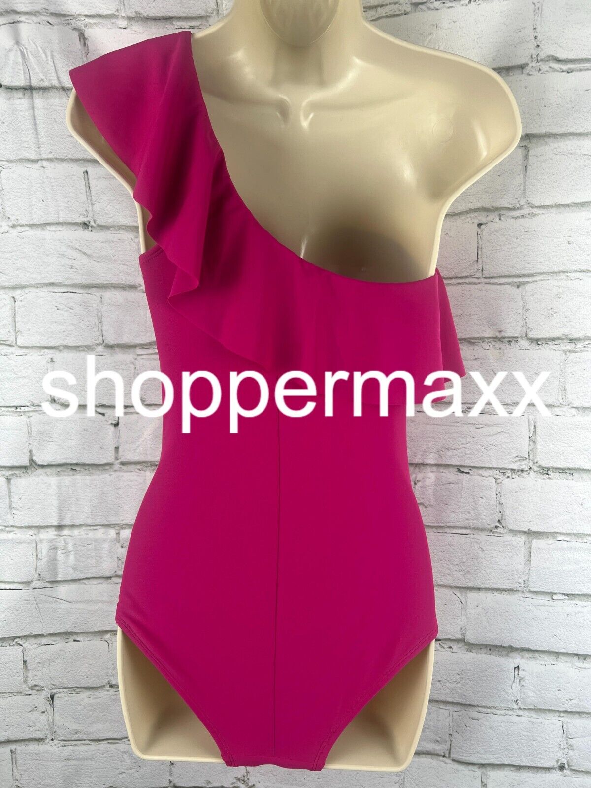 Women's Ruffle One Shoulder Full Coverage One Piece Swimsuit- Kona Sol, Pink, XL