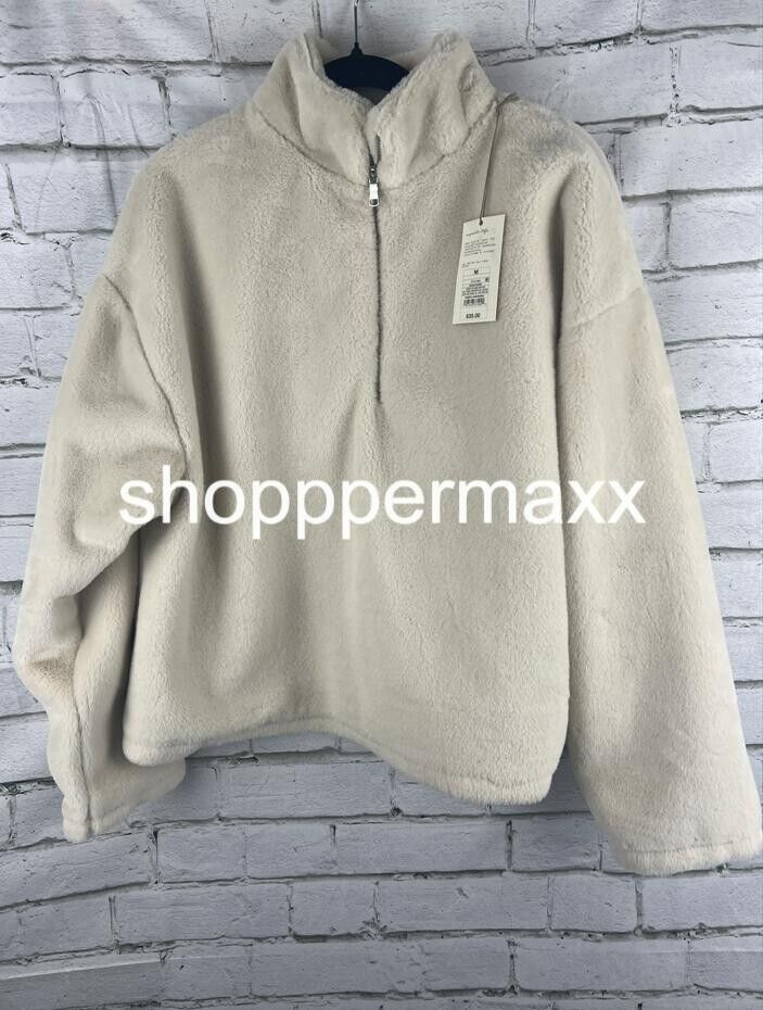 Women's Faux Fur Quarter Zip Sweatshirt - A New Day, White, Size Medium