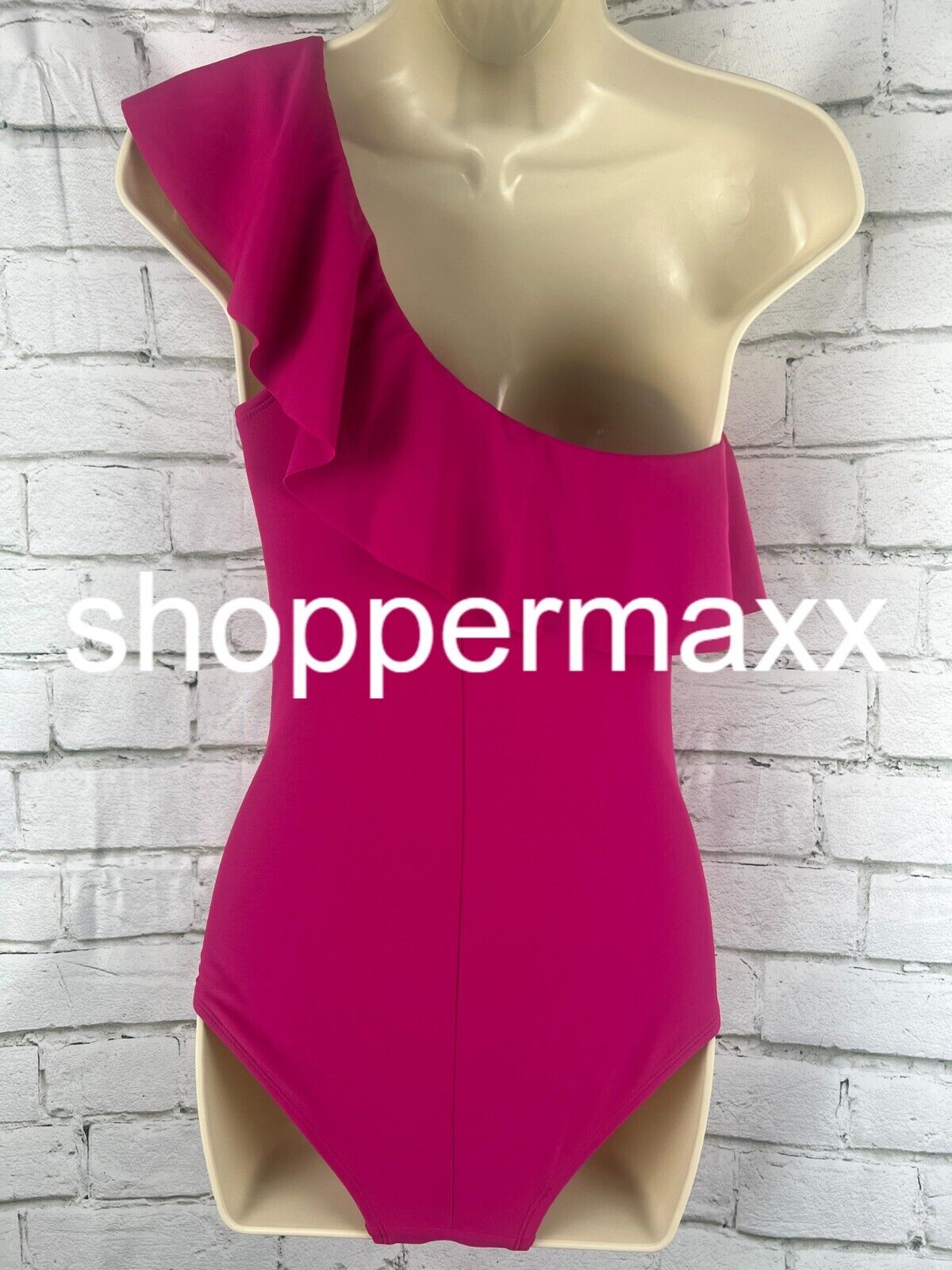 Women's Ruffle One Shoulder Full Coverage One Piece Swimsuit- Kona Sol, Pink, XL