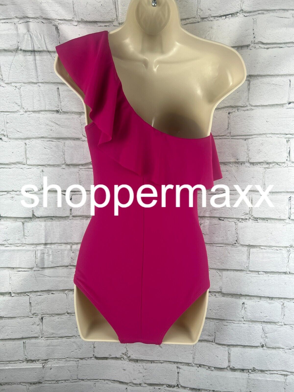Women's Ruffle One Shoulder Full Coverage One Piece Swimsuit- Kona Sol, Pink, XL